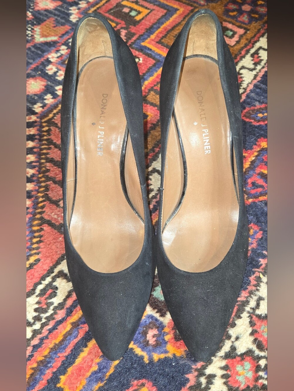 Donald J. Pliner Black Suede Pointed Toe Pumps